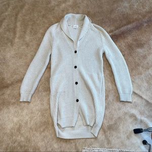 ARITZIA Cream/Ivory 100% Merino Wool Midi Length Cardigan (Yarn Made in Italy)XS